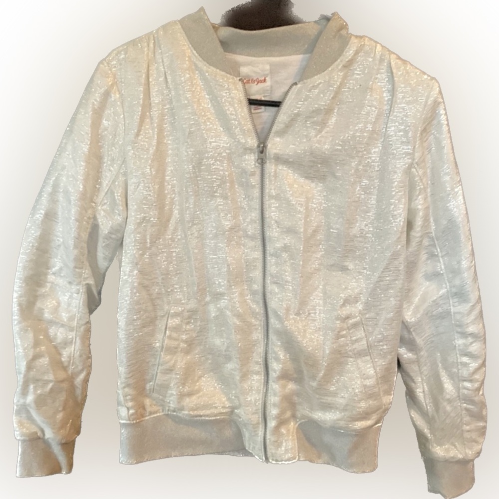 Cat & Jack Shimmery White Bomber Jacket 14-16 youth